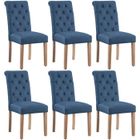 Lot de 6 Chaises de Salle à Manger Bleu - Chaise de Salon en Tissu Chêne pour Bureau Cuisine Bar Réunion Hôtel - Yaheetech