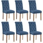 Lot de 6 Chaises de Salle à Manger Haut Dossier Assise Rembourrées-Pieds en Bois Chêne confortable-Bleu YAHEETECH