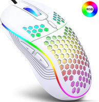 Souris Gamer filaire lumineuse ultralégère, design ajouré, 6 Boutons programmables (Blanc)