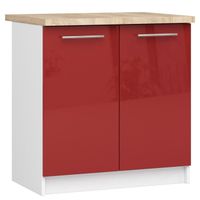 Meuble de cuisine bas AKORD S80 OLIWIA modulable Blanc 80 cm 2 portes façade Rouge Brillante 2 étagères 80x46x85 cm