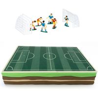 Décoration de gateau de football terrain comestible en feuille de sucre vert rectangle 29 x 19 cm, 6 joueurs et 2 cages pour anniver