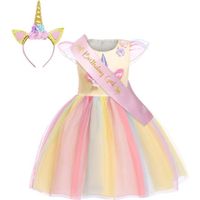 AmzBarley Tenue De Licorne pour Petites Filles Robe De Fête Pageant Princesse D'anniversaire avec 2 Pièces Accessoires