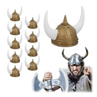 Lot de 10 casques de viking - RELAXDAYS - Accessoire de déguisement - Cornes dorées et blanches