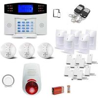 Alarme Maison Sans fil GSM complet avec sirènes intérieure / extérieure et détecteurs de fumée connectés.