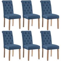 Lot de 6 Chaises de Salle à Manger Bleu - Chaise de Salon en Tissu Chêne pour Bureau Cuisine Bar Réunion Hôtel - Yaheetech