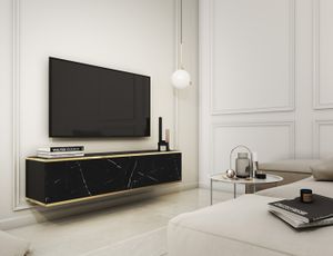 MEUBLE TV Meuble TV - MUCALMA - 135 cm - marbre noir avec inserts dorés