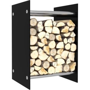 ABRI BÛCHES Portant de bois de chauffage - Abri Bûches Range Bûches Porte Portant de stockage Noir 40x35x60 cm Verre Excellent ♫23181
