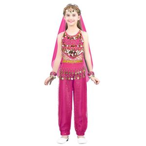 Danse indienne Tenues Sequin Pampilles Costume Bra Top Jupe Ceinture Hip Écharpe Chaîne
