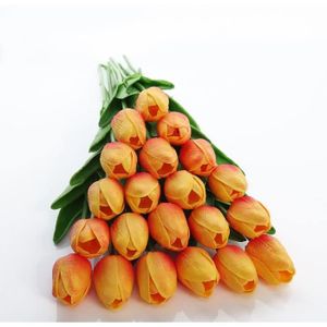 FLEUR ARTIFICIELLE Orange 20 pcs Real Touch Latex Artificielle Tulipes Fleurs Faux Tulipes Bouquets De Mariage pour Mariage Maison Jardin Décoration