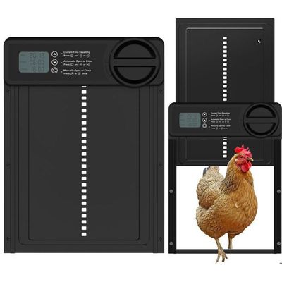 Porte Automatique Poulailler RSAOTY - Timer LED Anti-pincement 28x24cm - Aluminium Et ABS
