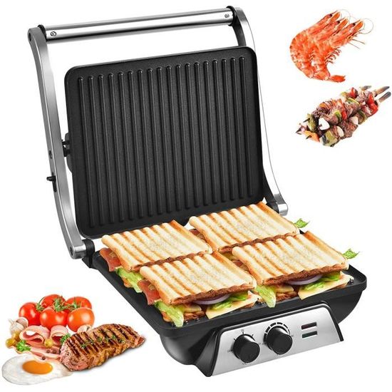 Appareil Grill électrique 2000W avec Plaques Antiadhésives, Appareil