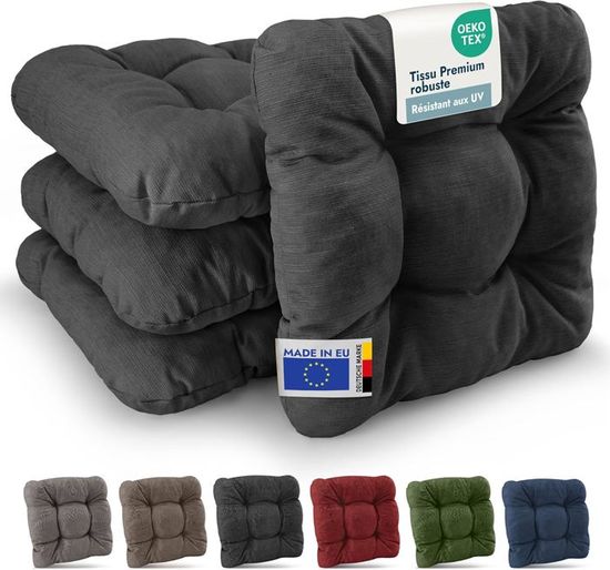 Set De 4 Galettes Chaises Beautissu 35x35cm Anthracite - Épaisseur 8cm