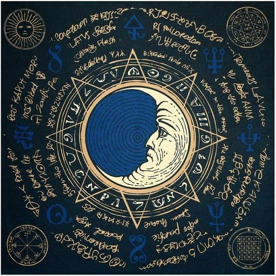 Nappe Tissu Pour Tarot – 50x50 Cm – Noir Avec Motif Astrologie – Douce Et Légère – Pour Cartes Divinatoires, Jeux De Société