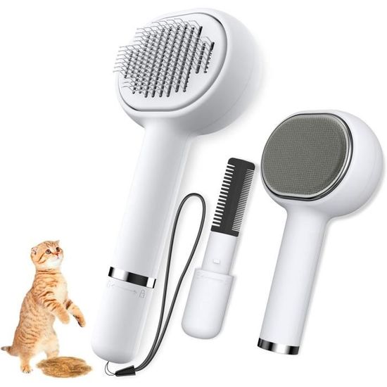 Kit De 3 Brosses Pour Chat - Brosse Autonettoyante Et Peigne Anti-puces - Soin Pelage Poils Courts Et Longs