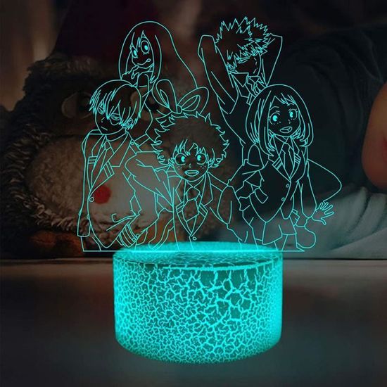 Veilleuse 3D LED Personnage D'animation - 16 Couleurs, Télécommande, Base USB - Effet Visuel 3D, Cadeau Enfant/fan