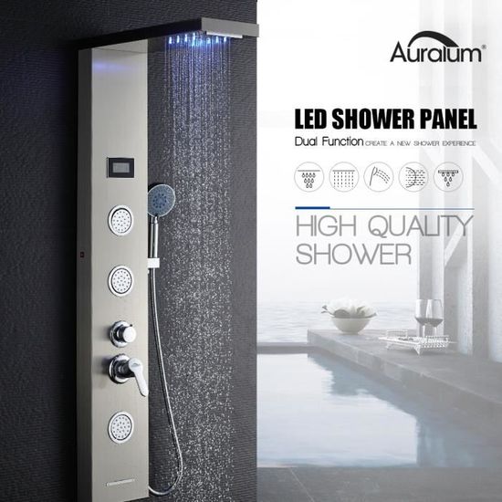 Auralum Panneau Colonne Douche Hydromassante Carrée Acier Inox avec