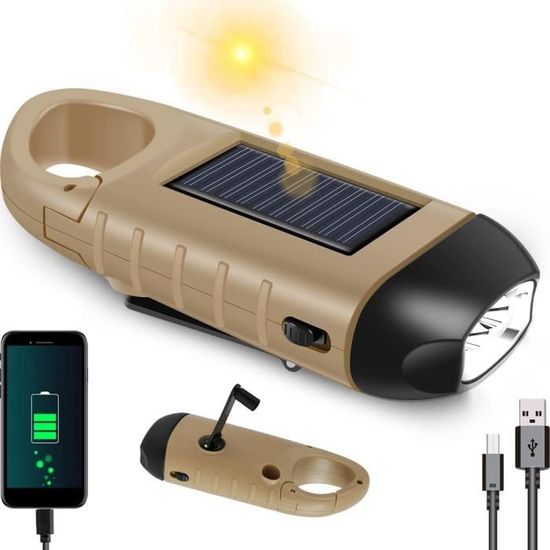 Lampe Torche LED Solaire Rechargeable - 4000 MAh - Crochet Et Aimant - 6 Modes D'éclairage - Pour Camping, Atelier, Urgences