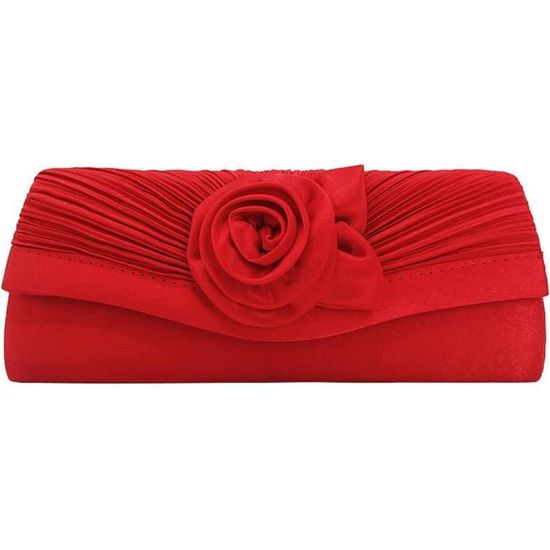 Sac à Main En Satin Avec Rose - Pochette De Soirée Pour Mariage, Bal, événements élégants