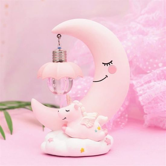 Led Veilleuse Resine Lune Licorne Dessin Anime Bebe Lampe De Chevet Enfants Enfant Fille Jouet Cadeau De Noel Rose Cdiscount Maison