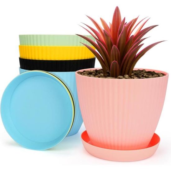 Lot De 6 Pots De Fleurs En Plastique Avec Soucoupes, 16 Cm Avec Trou De Drainage Et Plateau Pour Toutes Les Plantes D'intérieur, Fleurs, Plantes