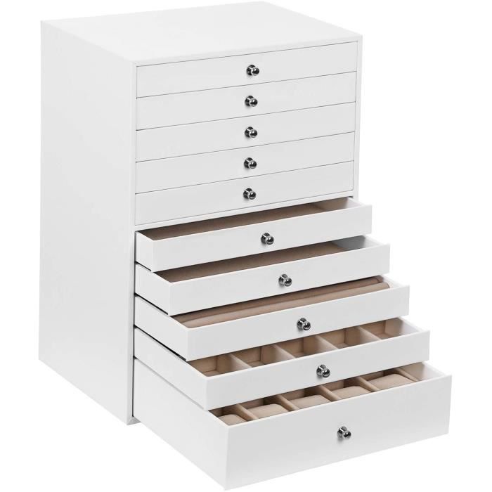 Boîte à Bijoux Grande 6 Couches En Bois Laqué Beige - Rangement Organisé Avec Tiroirs