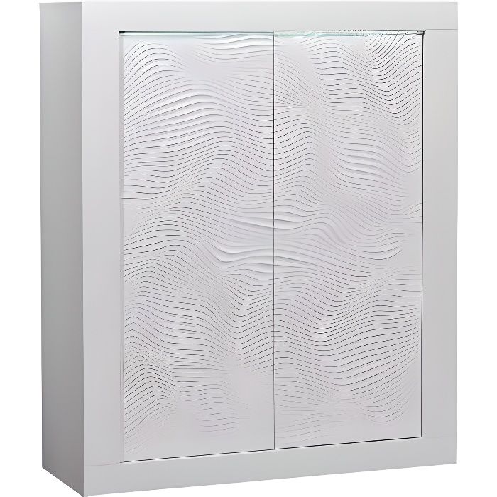 KARMA - Meuble de rangement 2 portes - Laqué blanc brillant - L 121 x P 45 x H 145 cm