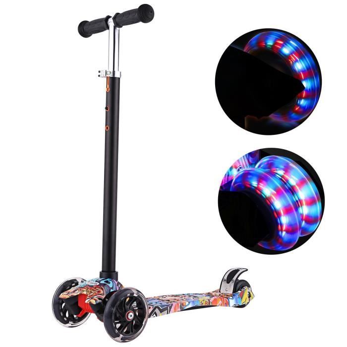 Trottinette Enfant à 3 Roues, Scooter pour Enfant de 2 À 12 Ans, Roues Lumineuses et Guidon Ajustable, Rouge (coffret cadeau)