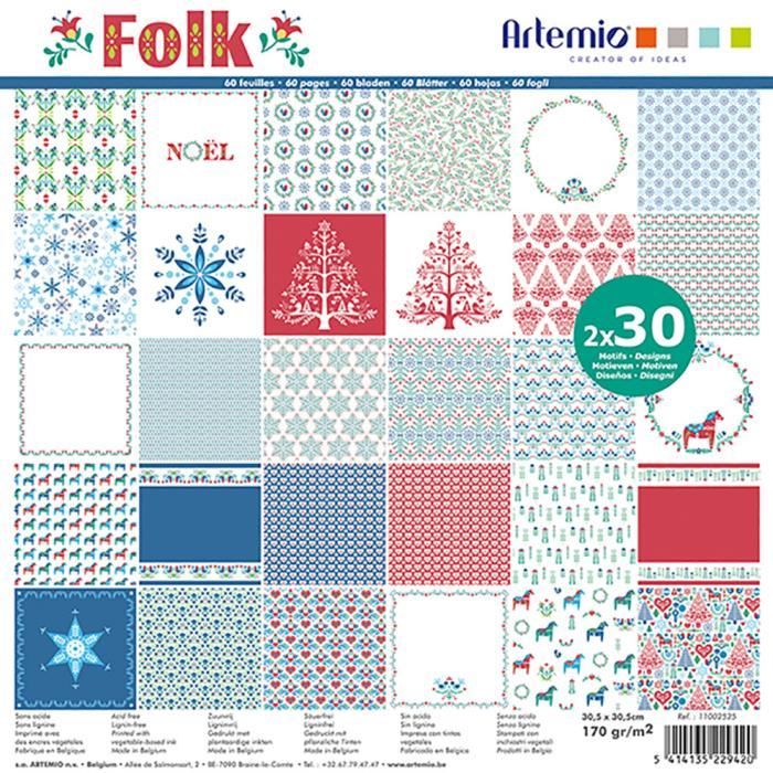 Bloc de 60 feuilles de papier scrapbooking 30x30 cm 'Folk' d'Artemio