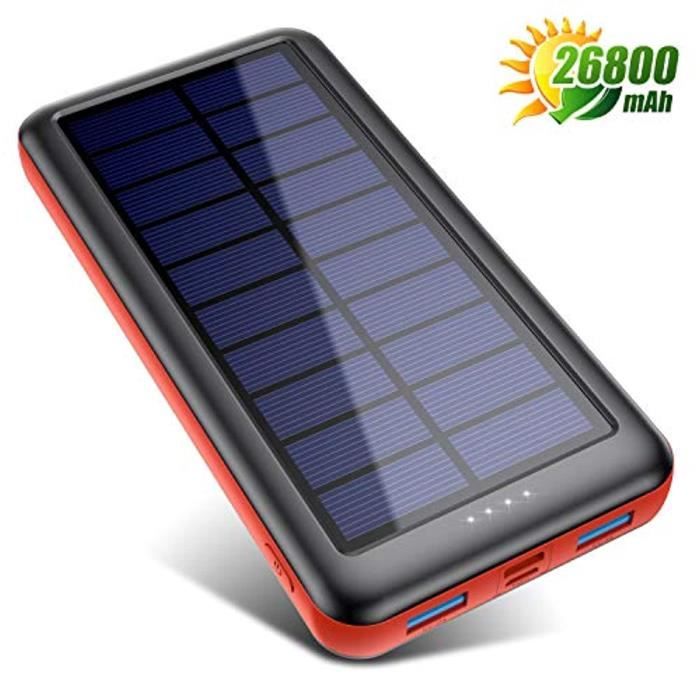 SWEYE Batterie Externe Solaire 26800mAh【Type-C Charge Rapide】, Chargeur Solaire Portable avec 2 USB Ports 3.1A Power Bank Solaire Ba