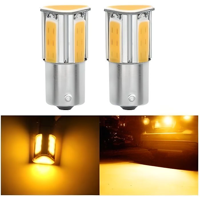 Ampoule LED BA15S ORANGE 1156 P21W COB pour Voiture Clignotants Repetiteur