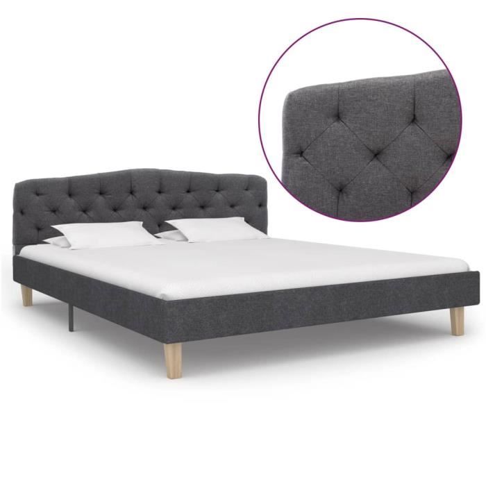 Cadre De Lit Capitonné : Double 140*200 cm - Design Classique&Élégant - Intime&Confortable En Tissu&Bois - Sommier Inclus - Gris