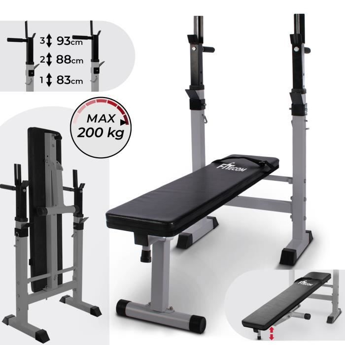 Banc de Musculation avec Support de Barres avec Dips Entraînement Individuel Pliable Réglable Banc de Poids Fitness FITecom