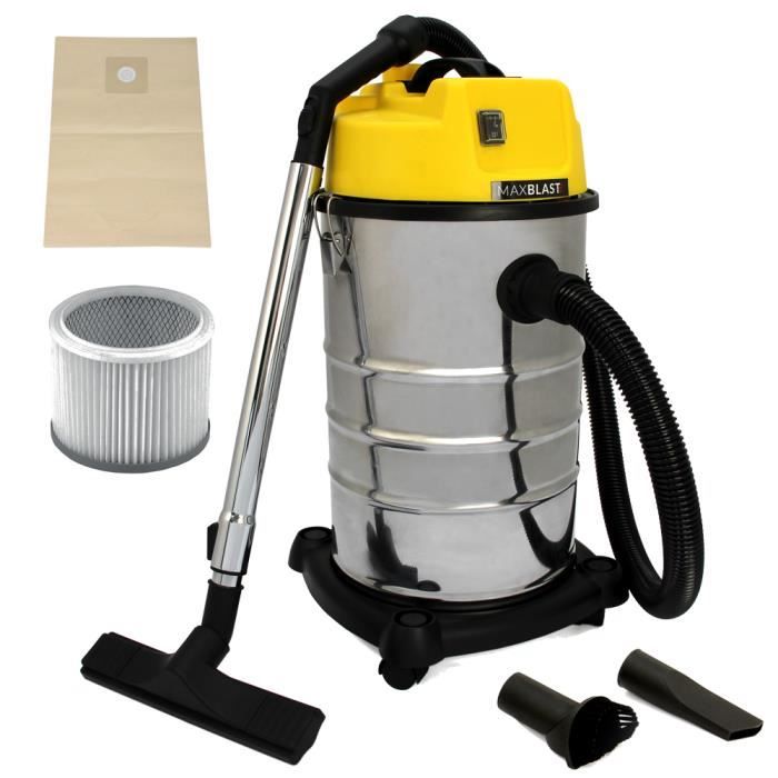MAXBLAST Aspirateur Industriel de 30 Litres 1400W en Acier Inoxydable et Accessoires, Aspirateur Sec & Humide, Sac à poussière Offer
