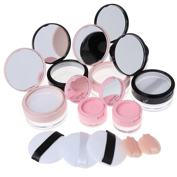 Boîte de poudre en plastique Portable vide Pot de poudre en vrac avec tamis miroir tamis cosmétique Pot en vrac voyage maquillag