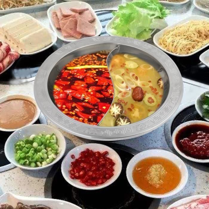 Fondue, casserole, Fondue en acier inoxydable divisée très épaisse pour fondue chinoise de marmite à induction-SEC