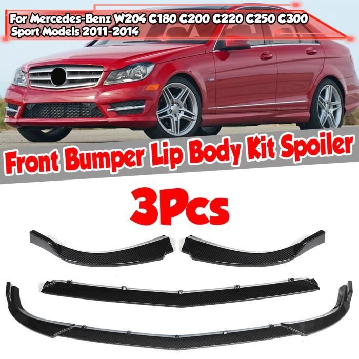 3pcs Set Lèvre de pare-chocs avant Spoiler Fibre de carbone Pour Mercedes-Benz W204 C180 C200 C220 C250 C300 Sport Models 2011-2014