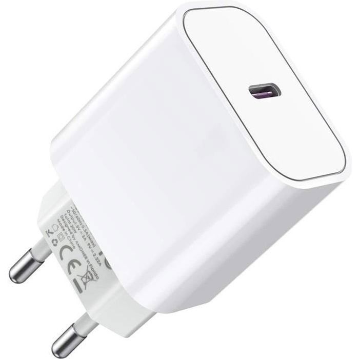 Chargeur USB C PD 18W / 20W, Chargeur Secteur USB Type C Adaptateur Mural Power Delivery 3.0 / 3.1 Charge Rapide pour iPhone 12/13
