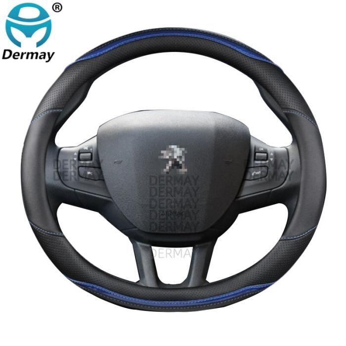 Couvre volant,Pour Peugeot 2008 2013 ~ 2018 an couverture de volant de voiture en fibre de carbone + PU cuir Auto - Type Bleu