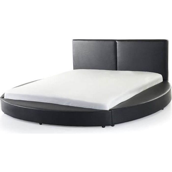 Beliani - Lit design rond en cuir noir 180 x 200 cm LAVAL