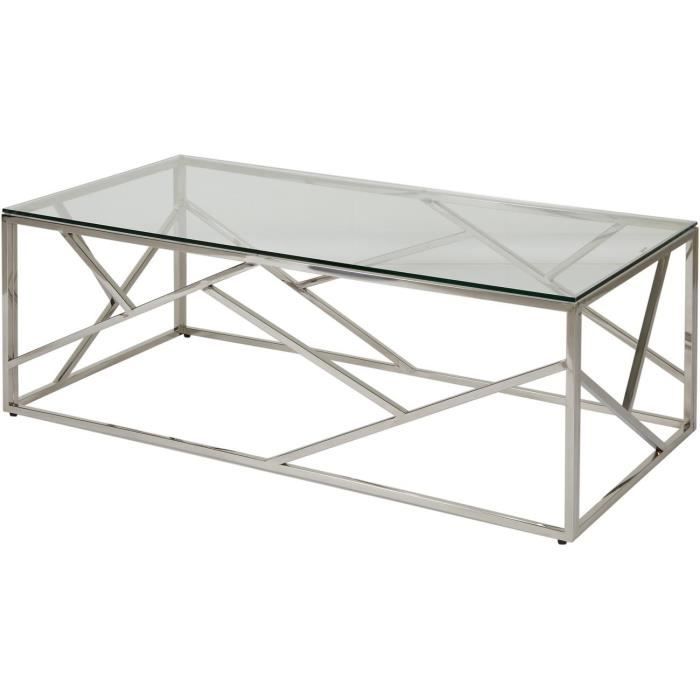 Table basse en verre - Pieds métal - L 120 x P 60 x H 40 - ISLAND
