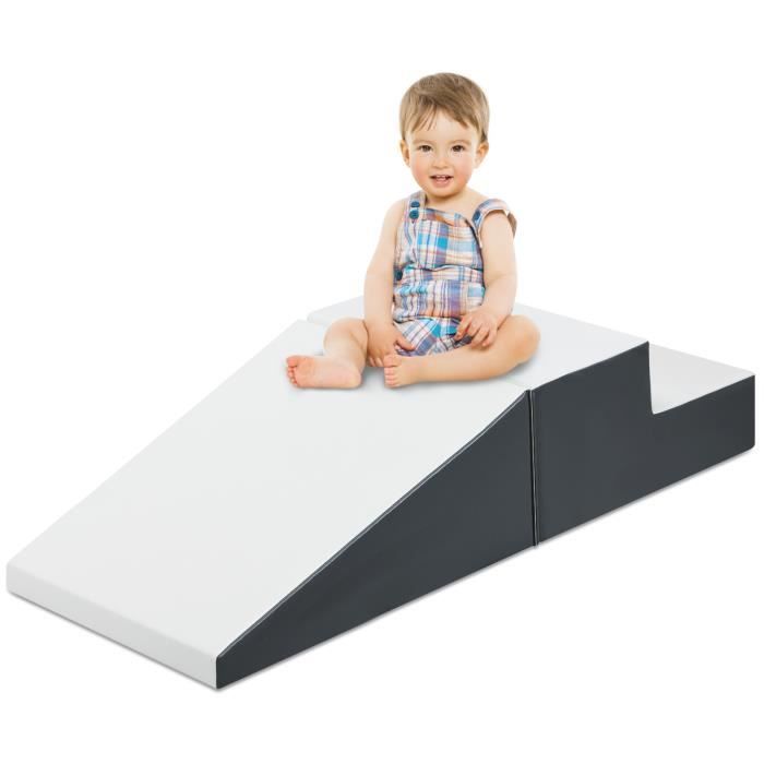 DREAMADE Modules de Motricité, Blocs de Construction en Mousse avec Escalier et Toboggan pour Enfant 3 Ans+, Gris+Blanc