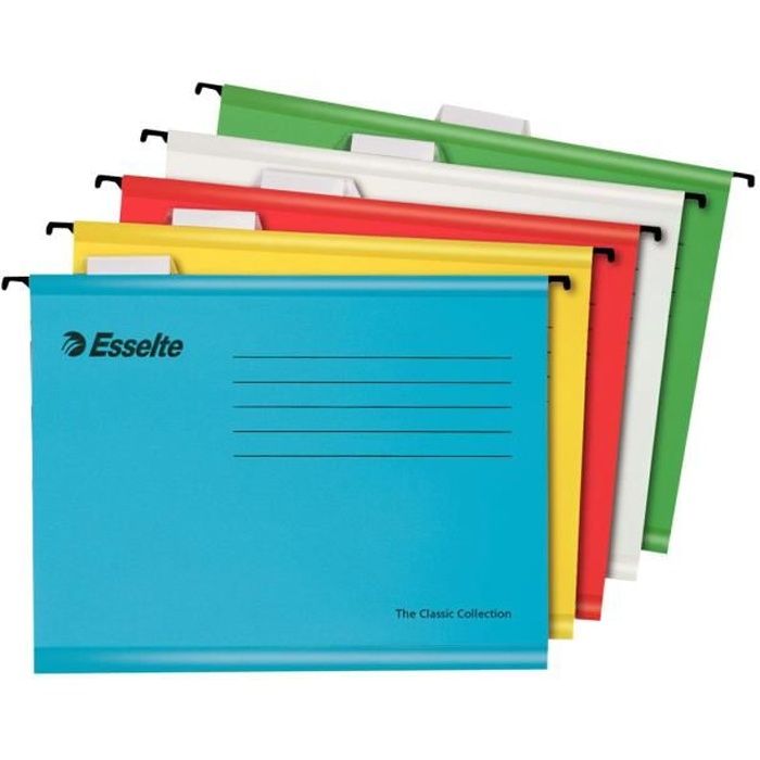 Pendaflex Dossier suspendu base-V A4 pour 150 feuilles à onglets blanc, bleu, jaune, rouge, vert (pack de 10)