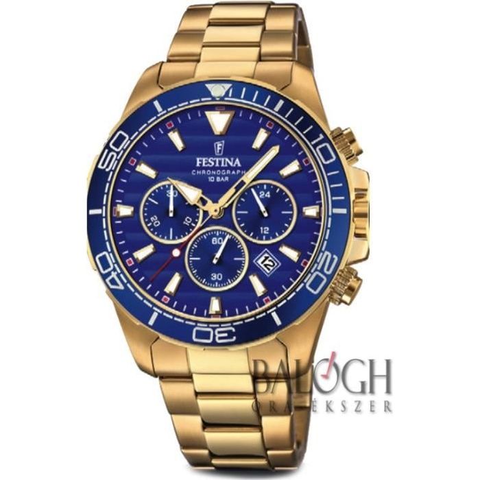 Montre Homme Festina - F20364/2 - Chronographe - Quartz - Date - Cadran bleu - Bracelet et boite plaqué or