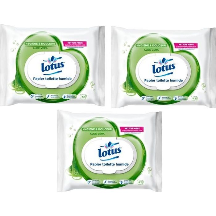 Lotus Papier Toilette Humide Parfum Aloe Vera Douceur - Lot 3 boite de 42 Feuilles