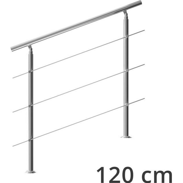 Rampe d'escalier 120 cm acier inoxydable 3 traverses main courante balustrade garde-corps aide escalier balcon intérieur extérieur