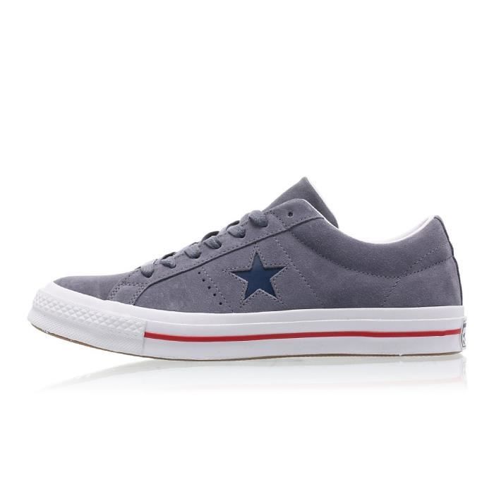 161193C-CONVERSE-ONE STAR OX LIGHT CARBON/GYM RED/WHITE (45)