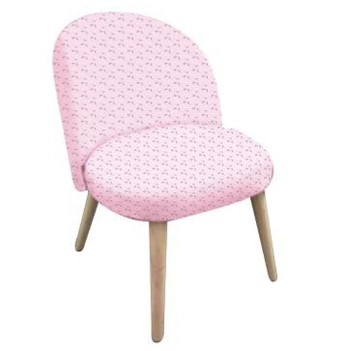 Fauteuil rose en pin et polyester, L 44 x L 47 x H 60 cm
