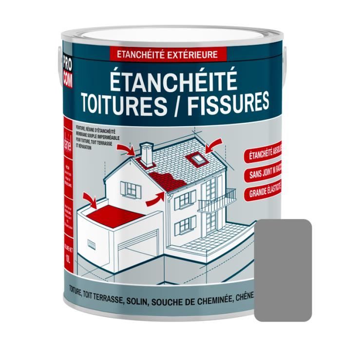 Peinture d'étanchéité pour toiture, réparation tuiles, fissures, anti-fuites, anti-mousse, décore et protège 0.75 litresGris 0,75