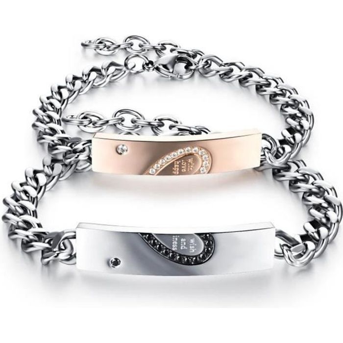 Bracelet Couple Amoureux 2 Pieces Amour Coeur Fantaisie Cadeau Anniversaire/Noel-Très Chic Mailanda