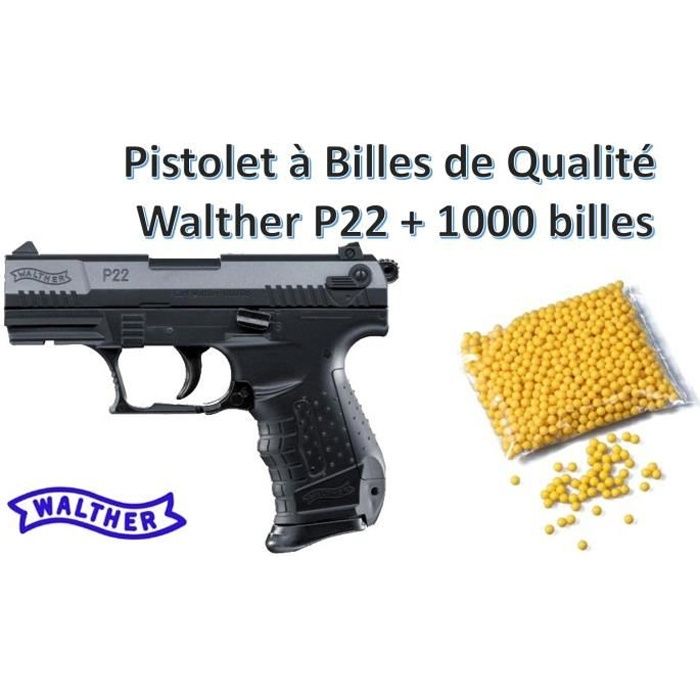 Pistolet à Billes Qualité Pro Walther P22 avec 2 chargeurs + 1000 billes
